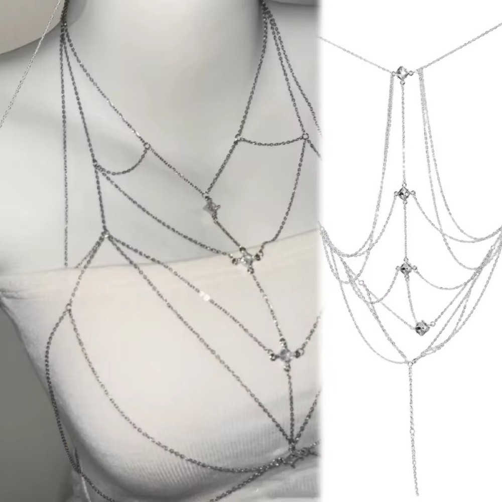 Body Jewelry Stores - Блестящая цепочка на грудь с камнями,