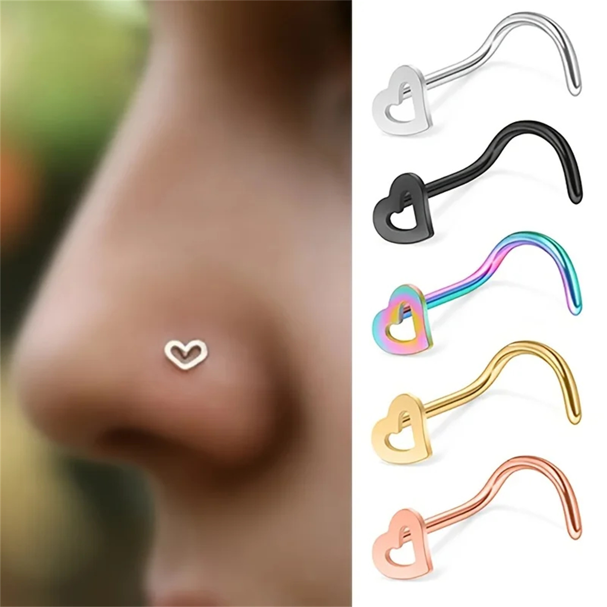 Nostril Screw Pin - 5pcs мода полое сердце из нержавеющей