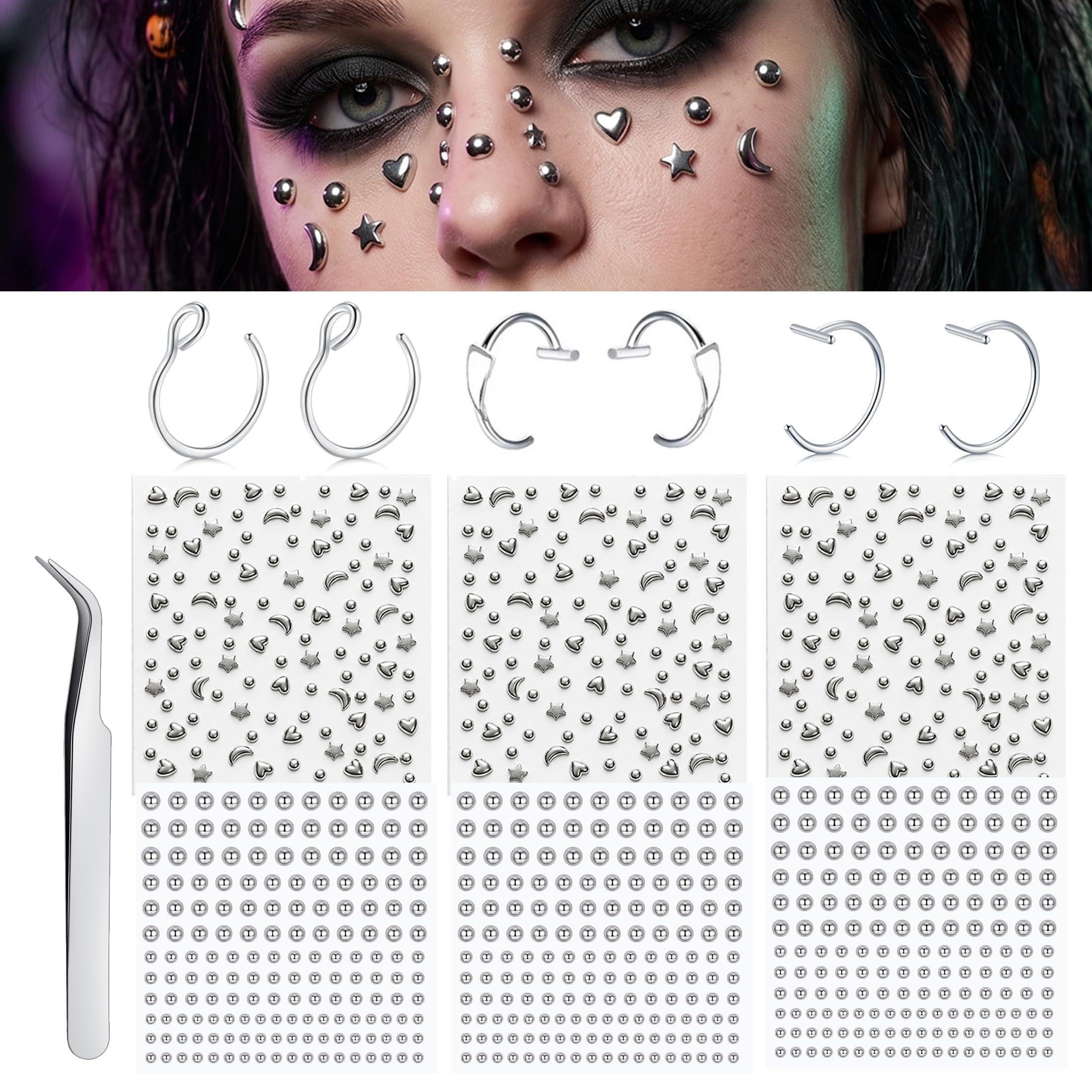 Body Jewelry Hoops - Накладные украшения для лица: шарики-имитации пирсинга,
