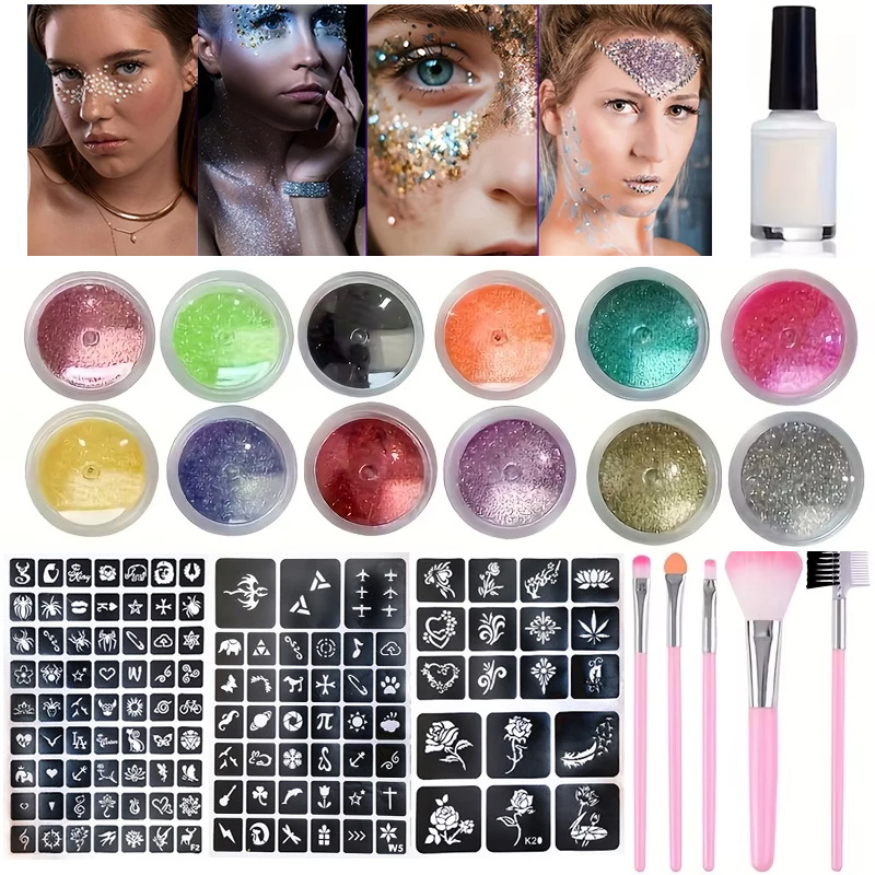 12 цветов блестящей флэш-тату  – обзор и цена Body Jewelry Glue